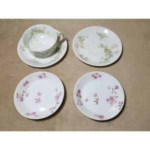 Limoges Haviland Tea Cup Saucer Plate White Green Pink France Porcelain Vintage